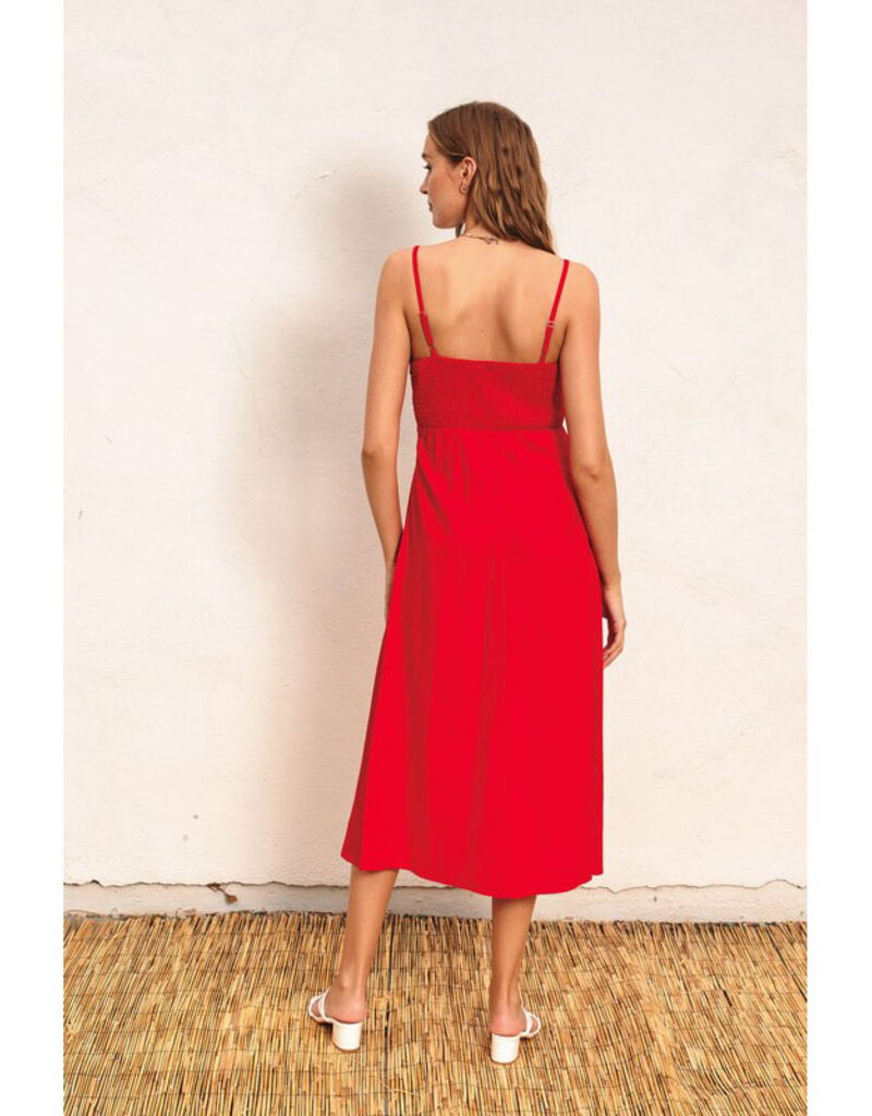 Dress Forum Red Midi Dress w/Buttons