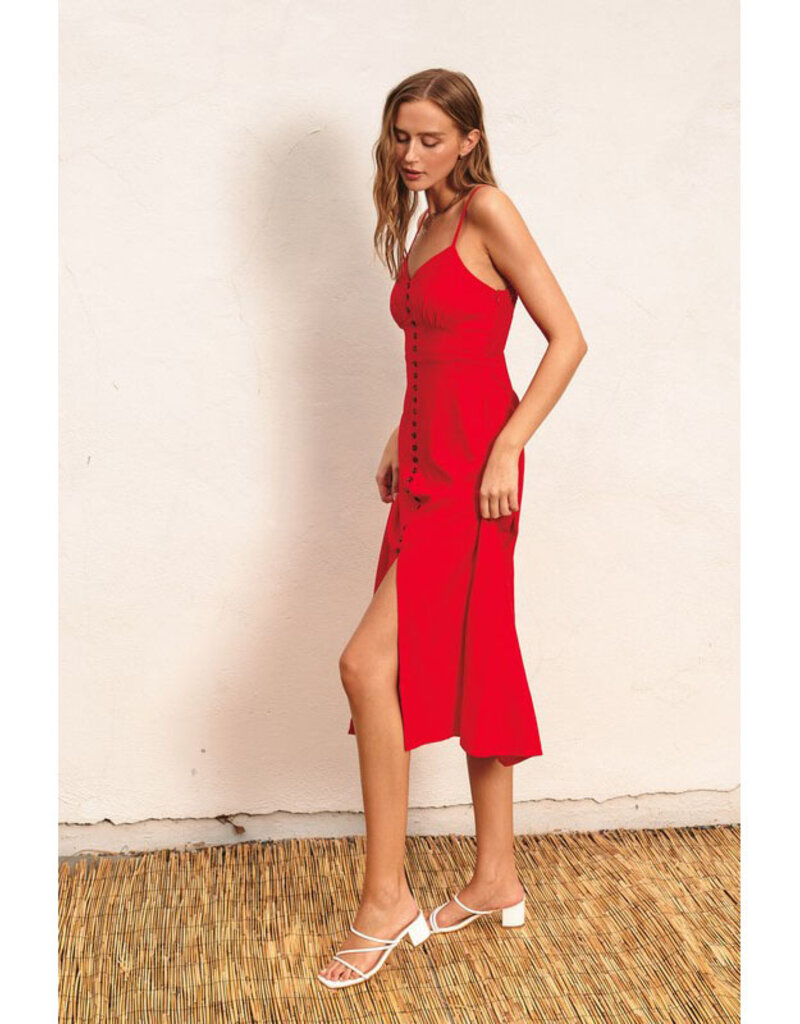 Dress Forum Red Midi Dress w/Buttons