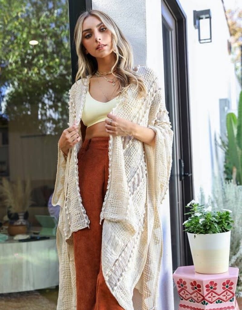 Leto Accessories Embroidered Zig Zag Kimono