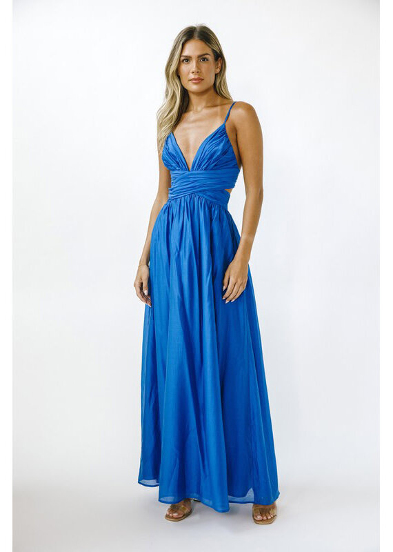 Storia Deep Blue Plunge Maxi Dress