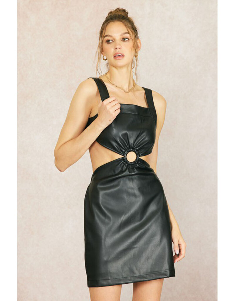 ILLA ILLA Black Leather O-Ring Mini Dress