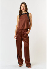 lalavon Satin Contrast Top & Wide Leg Pants Set
