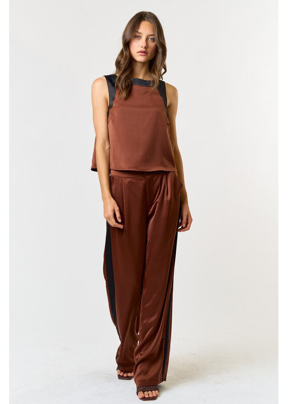 lalavon Satin Contrast Top & Wide Leg Pants Set