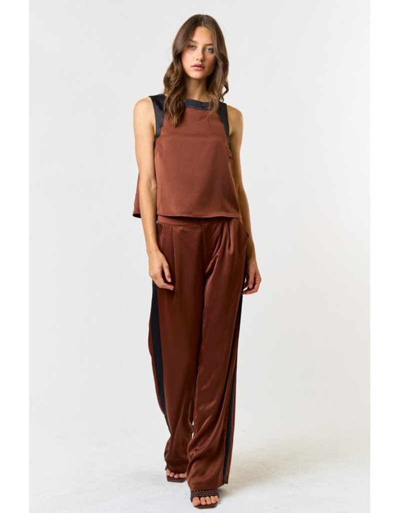 lalavon Satin Contrast Top & Wide Leg Pants Set