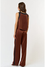 lalavon Satin Contrast Top & Wide Leg Pants Set