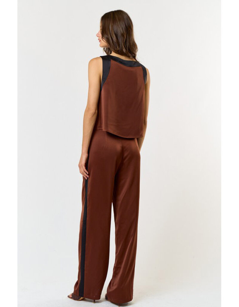 lalavon Satin Contrast Top & Wide Leg Pants Set