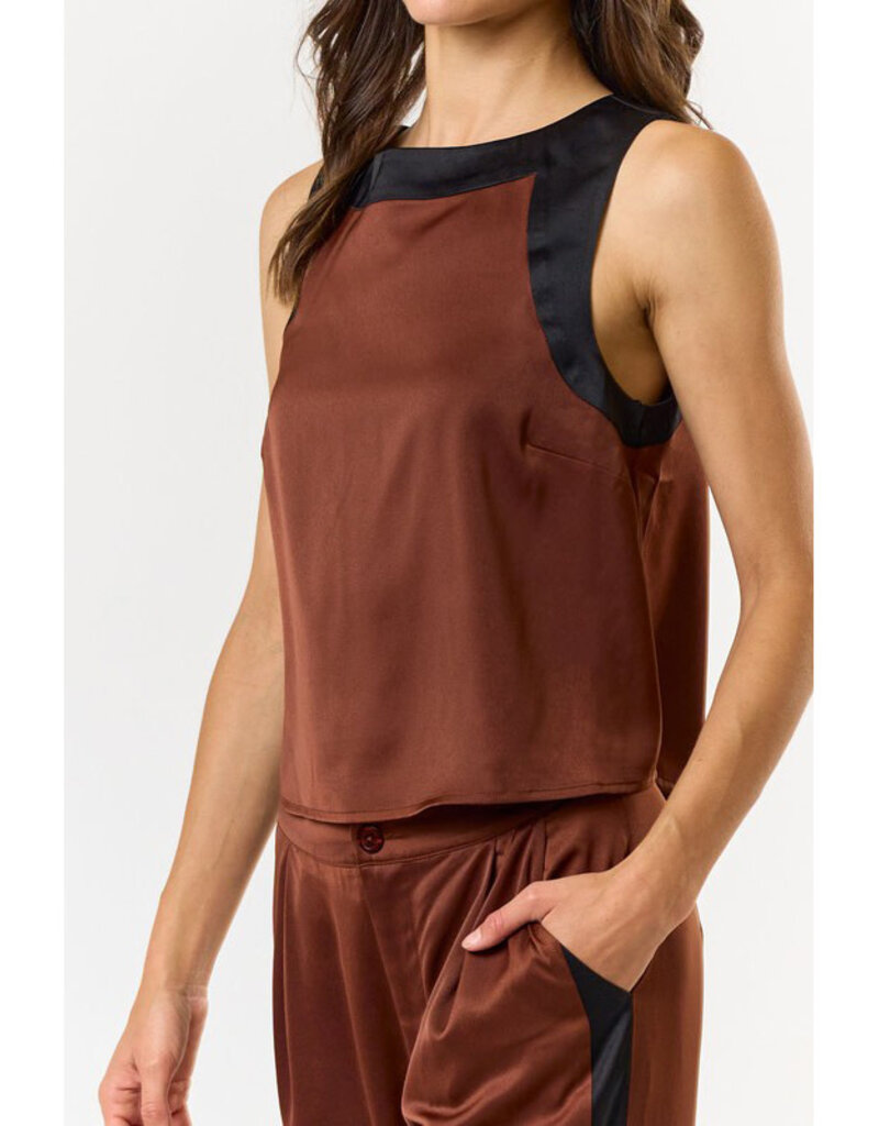 lalavon Satin Contrast Top & Wide Leg Pants Set