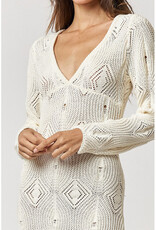 lalavon Knit Fringe Cream Maxi Dress