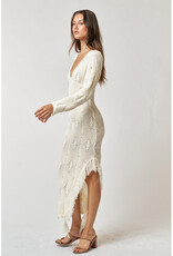 lalavon Knit Fringe Cream Maxi Dress