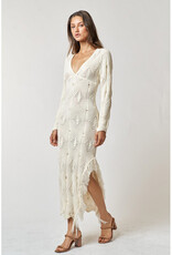 lalavon Knit Fringe Cream Maxi Dress