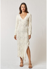 lalavon Knit Fringe Cream Maxi Dress