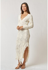 lalavon Knit Fringe Cream Maxi Dress