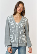 lalavon Embroidered Button Cardigan
