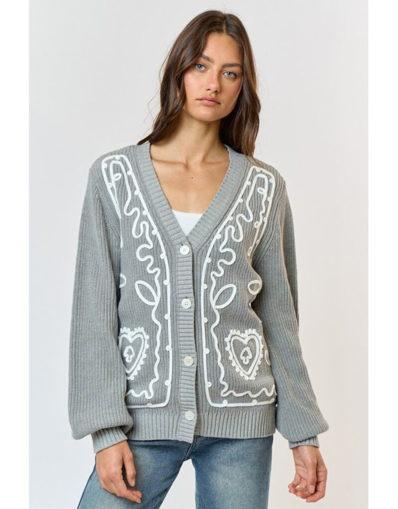lalavon Embroidered Button Cardigan