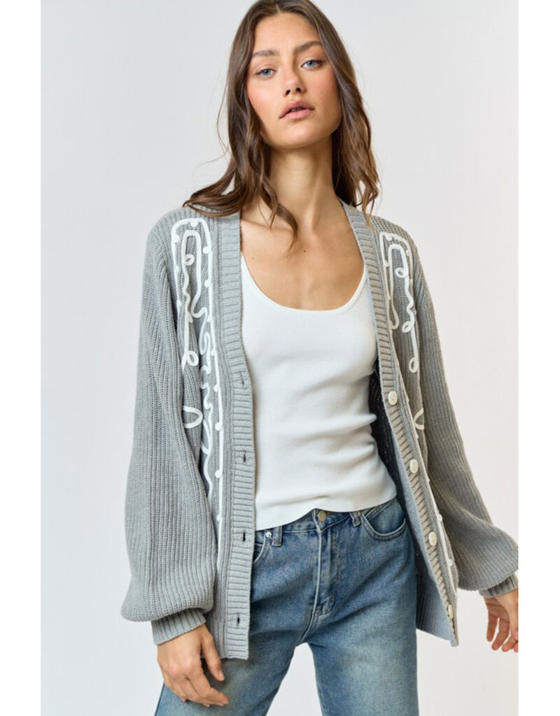 lalavon Embroidered Button Cardigan