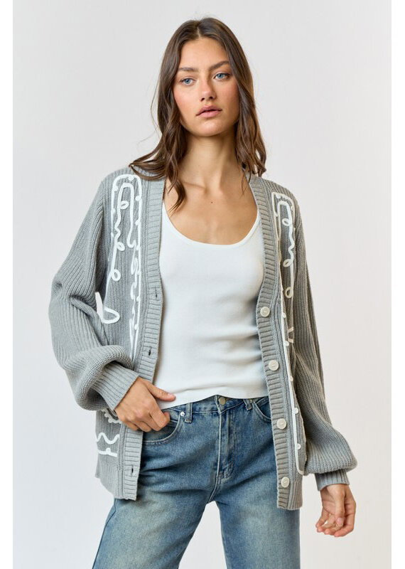 lalavon Embroidered Button Cardigan