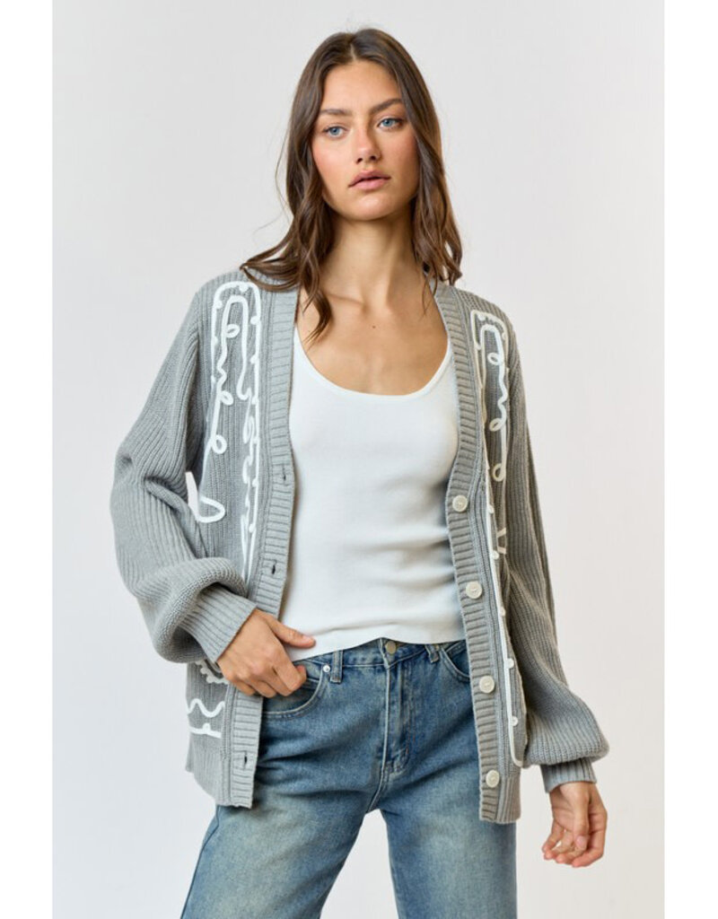 lalavon Embroidered Button Cardigan