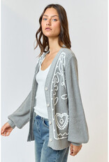 lalavon Embroidered Button Cardigan