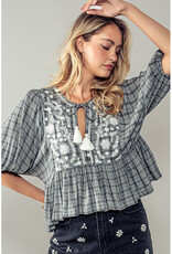BW Print Top w/Tie