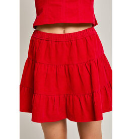 Le Lis Red Corduroy Tiered Skirt