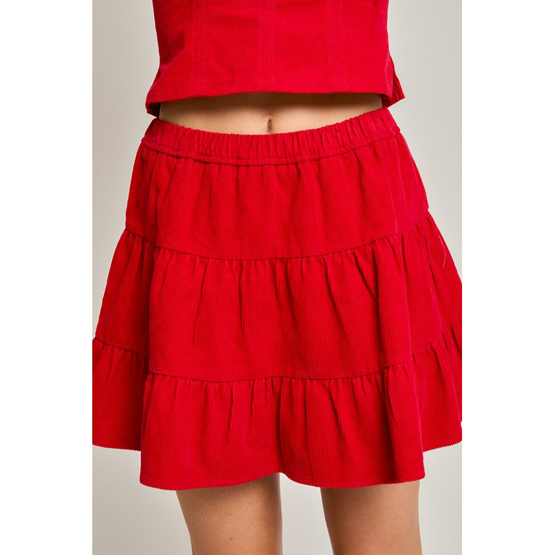 Red Corduroy Tiered Skirt - Firefly Red Corduroy Tiered Skirt - Firefly