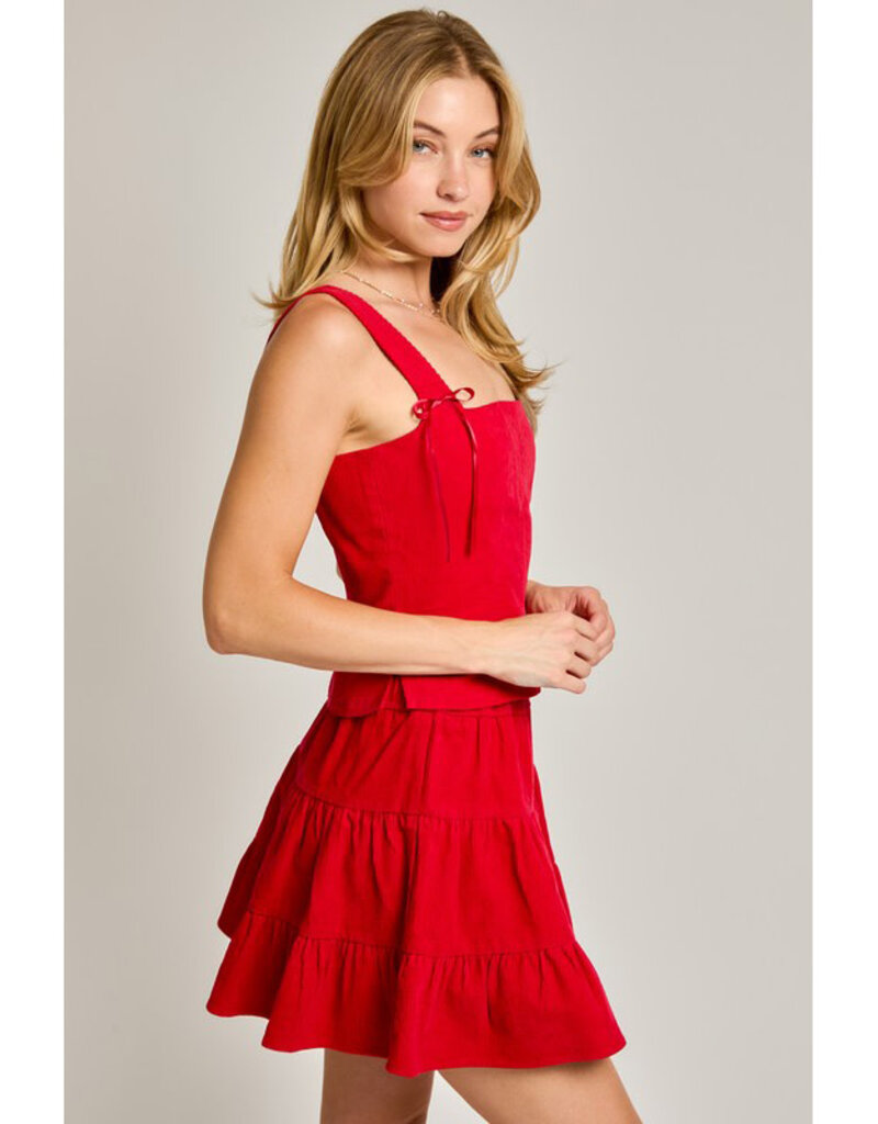 Le Lis Red Corduroy Tiered Skirt
