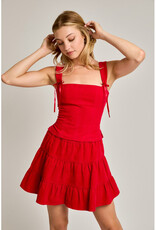 Le Lis Red Corduroy Tiered Skirt