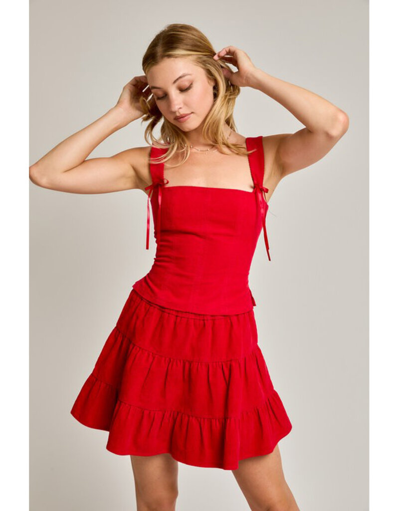 Le Lis Red Corduroy Tiered Skirt