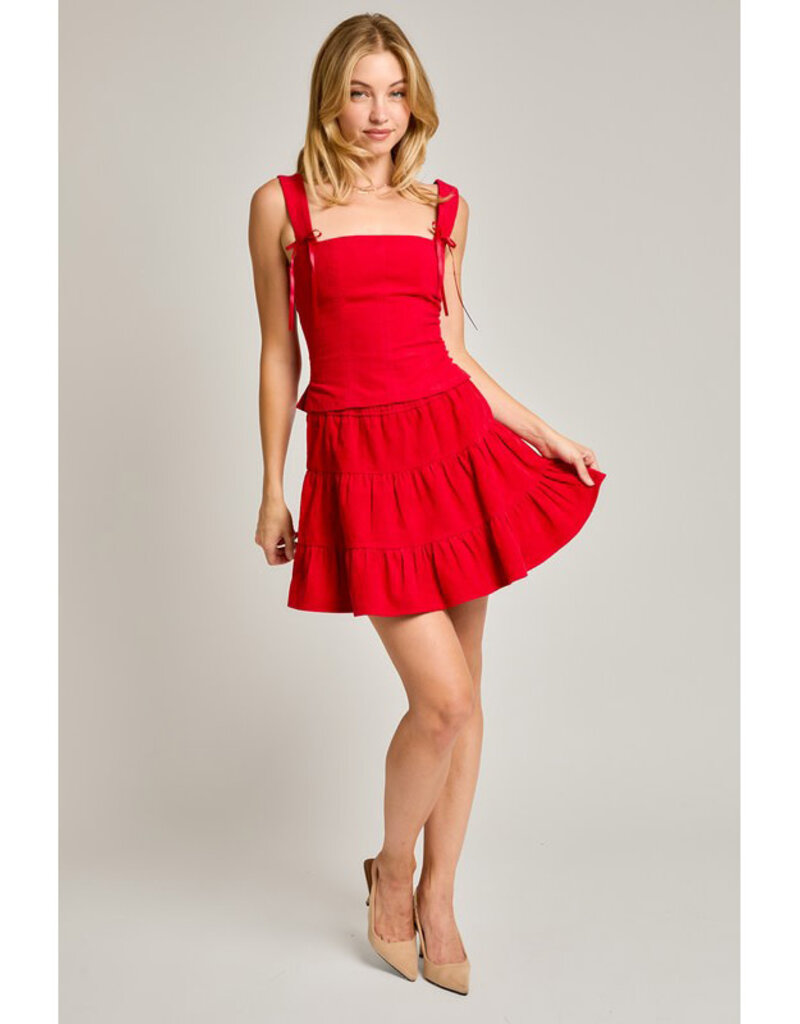 Le Lis Red Corduroy Tiered Skirt