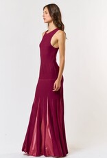 lalavon Wine Midi Dress w/Mesh Insert