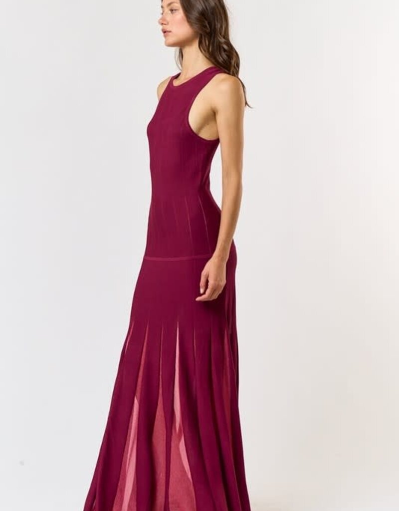 lalavon Wine Midi Dress w/Mesh Insert