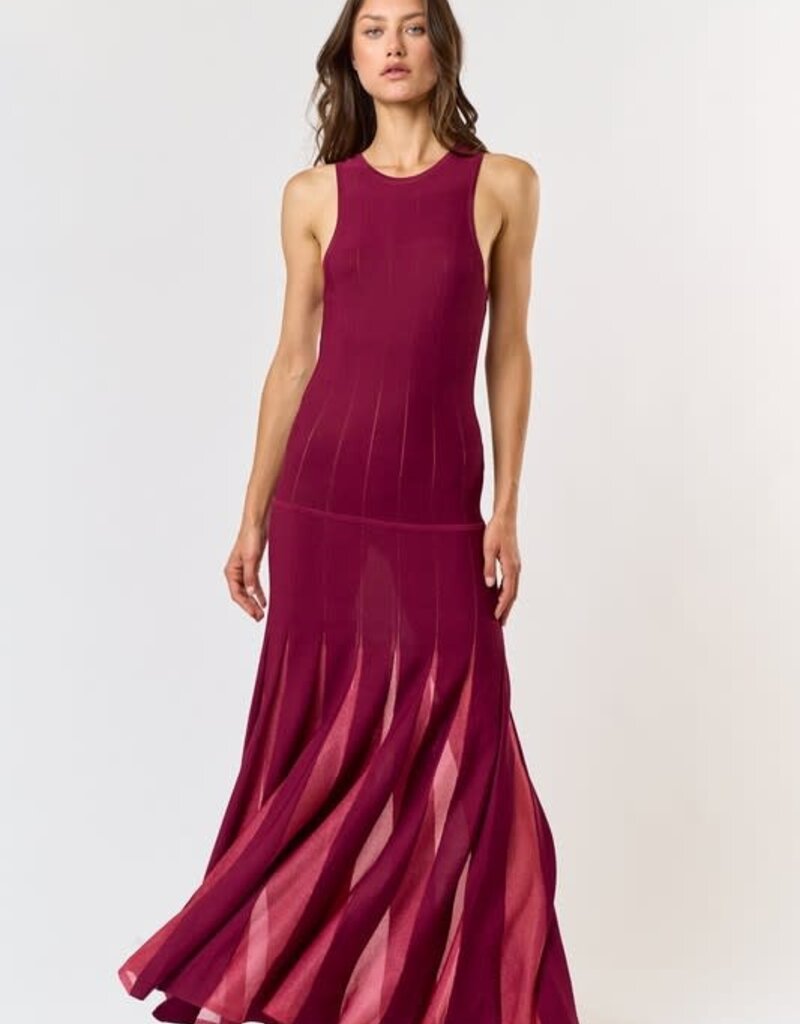 lalavon Wine Midi Dress w/Mesh Insert