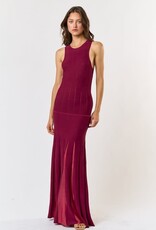 lalavon Wine Midi Dress w/Mesh Insert