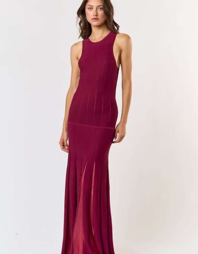 lalavon Wine Midi Dress w/Mesh Insert