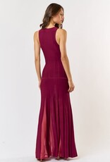 lalavon Wine Midi Dress w/Mesh Insert