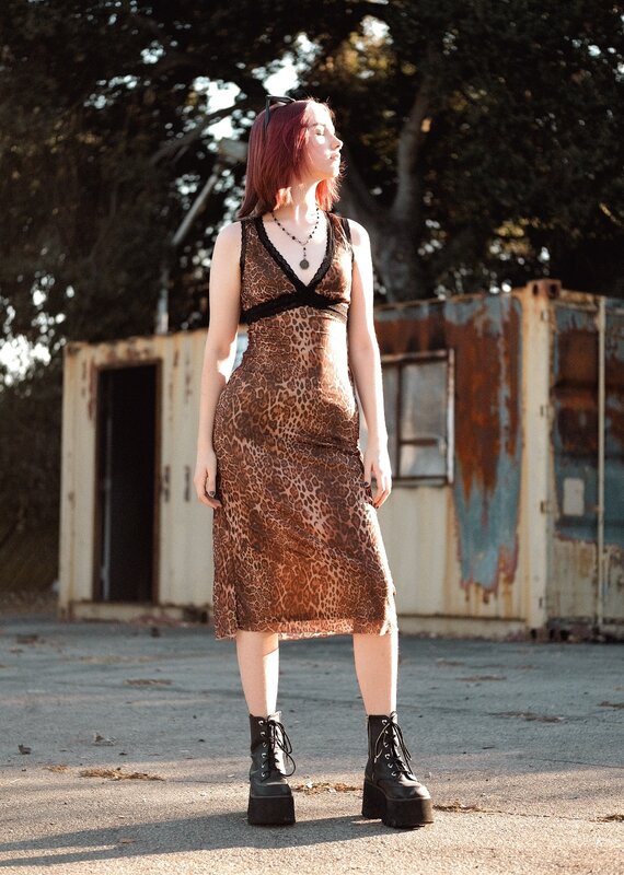 Le Lis Leopard Mesh Midi Dress