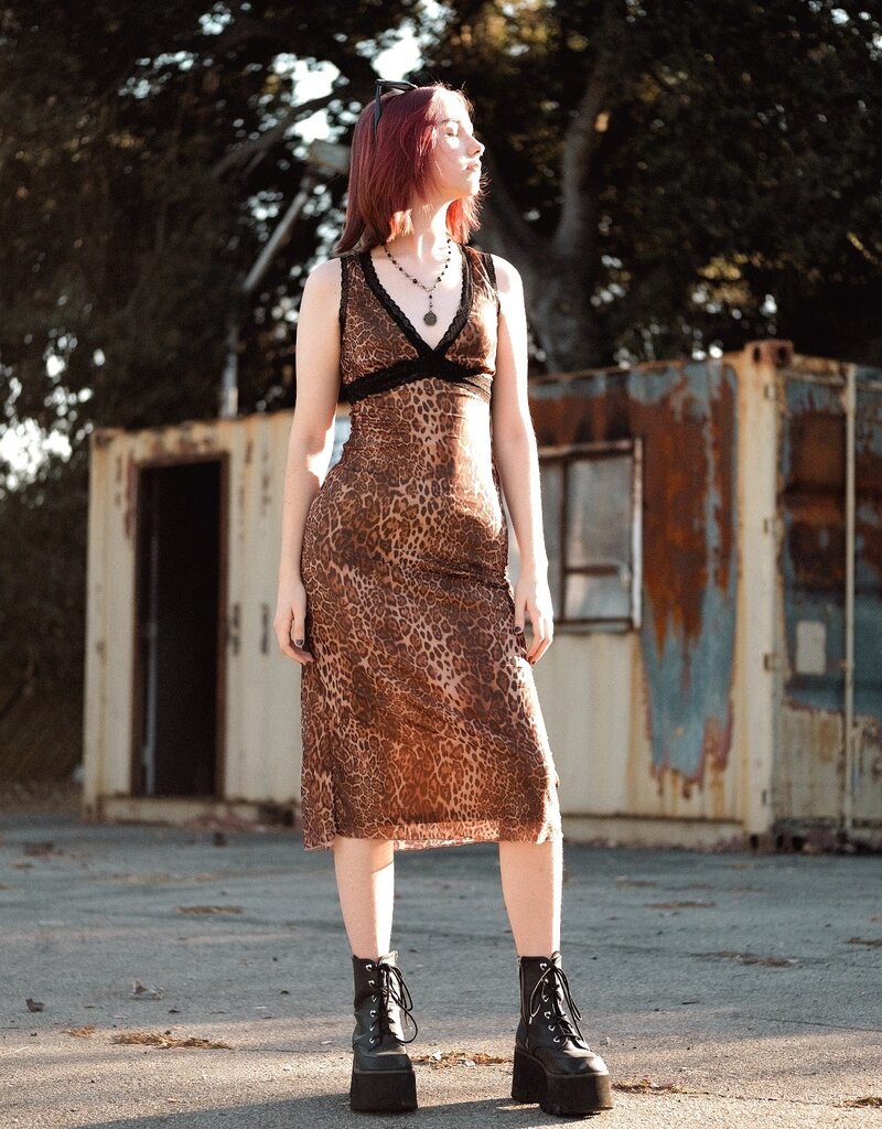 Le Lis Leopard Mesh Midi Dress