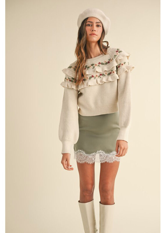 Mable Moss Lace Edge Mini Skirt