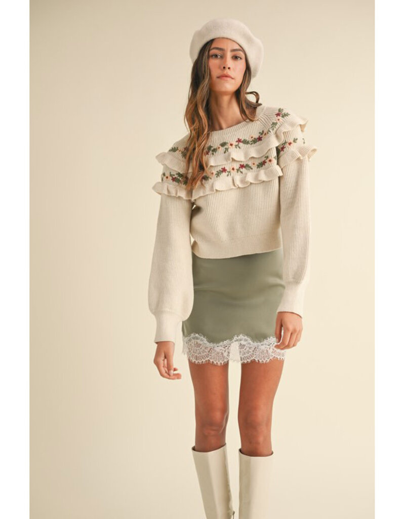 Mable Moss Lace Edge Mini Skirt