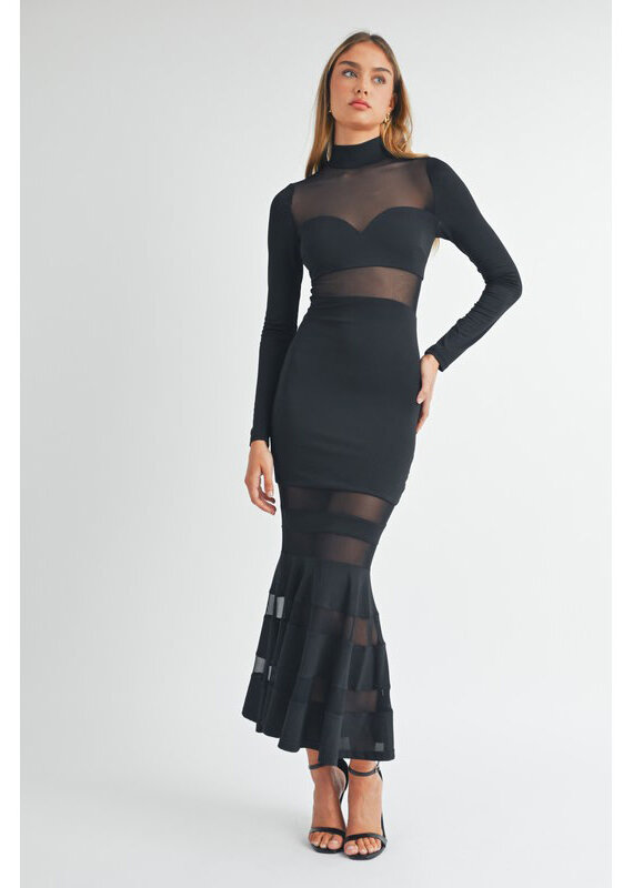 Mable Black Mesh Mermaid Dress