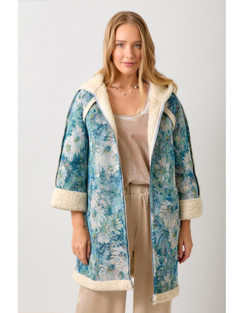 Mystree Seafoam Floral Shearling Coat