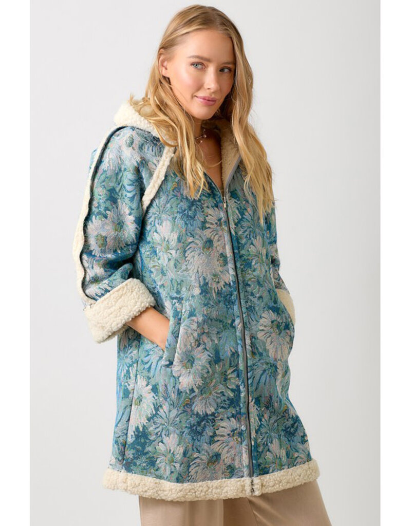 Mystree Seafoam Floral Shearling Coat