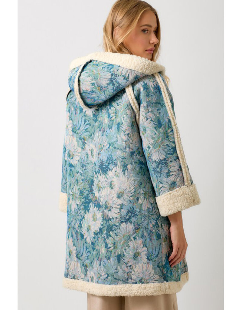 Mystree Seafoam Floral Shearling Coat