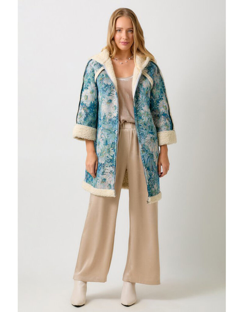 Mystree Seafoam Floral Shearling Coat