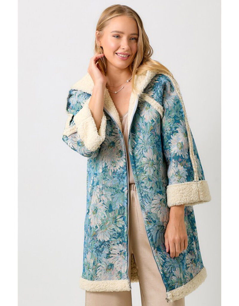Mystree Seafoam Floral Shearling Coat