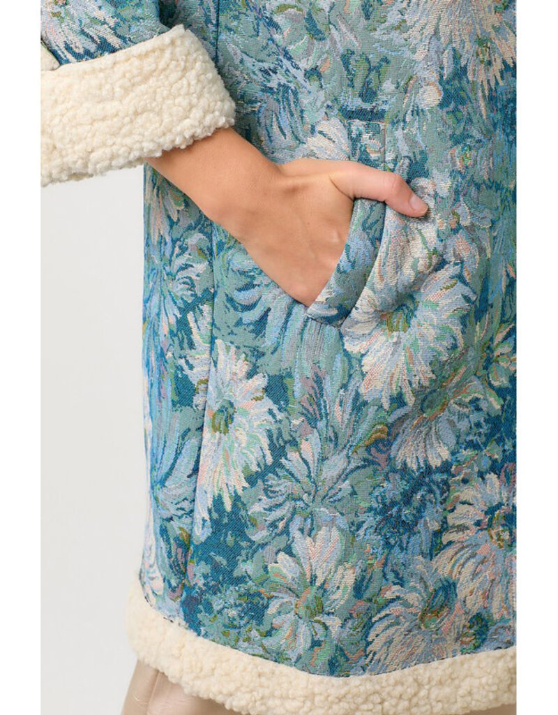 Mystree Seafoam Floral Shearling Coat