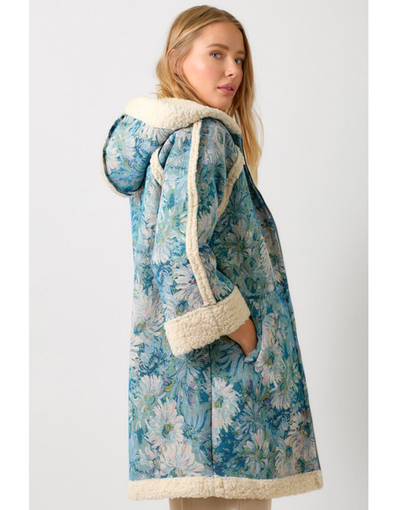 Mystree Seafoam Floral Shearling Coat