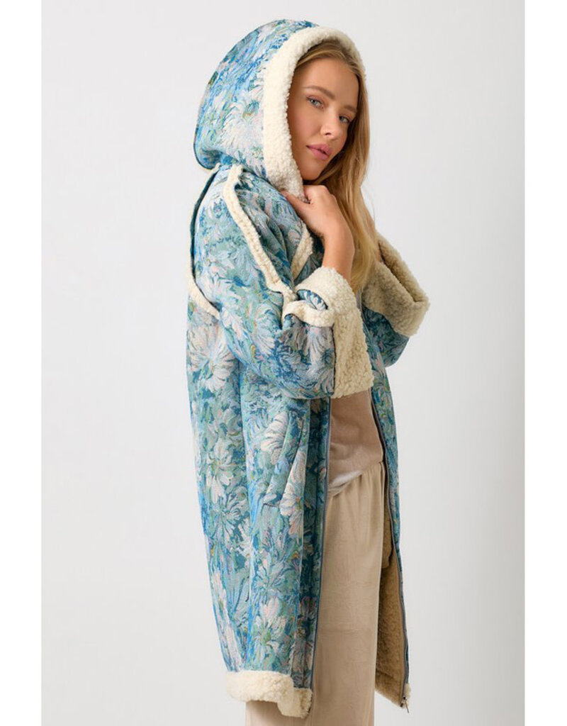 Mystree Seafoam Floral Shearling Coat