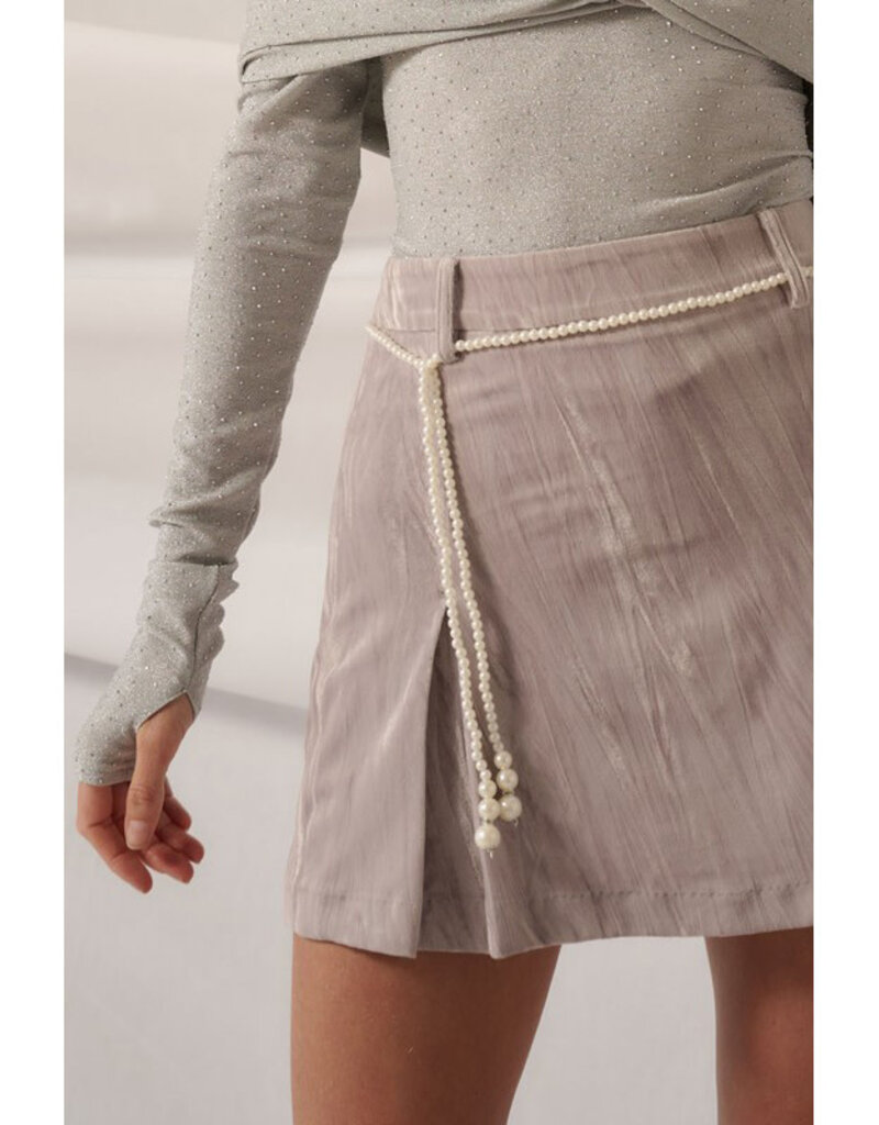 Promesa Silver Crushed Velvet Mini Skirt