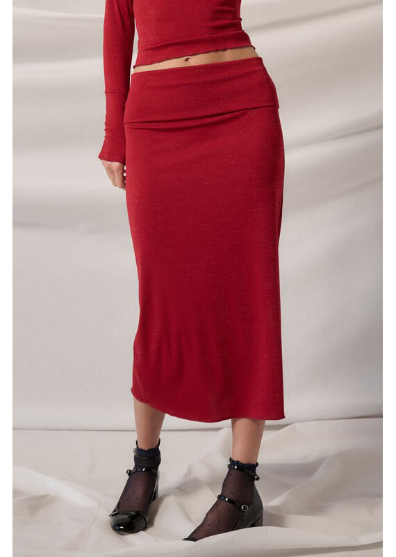 Promesa Shimmer Red Midi Skirt